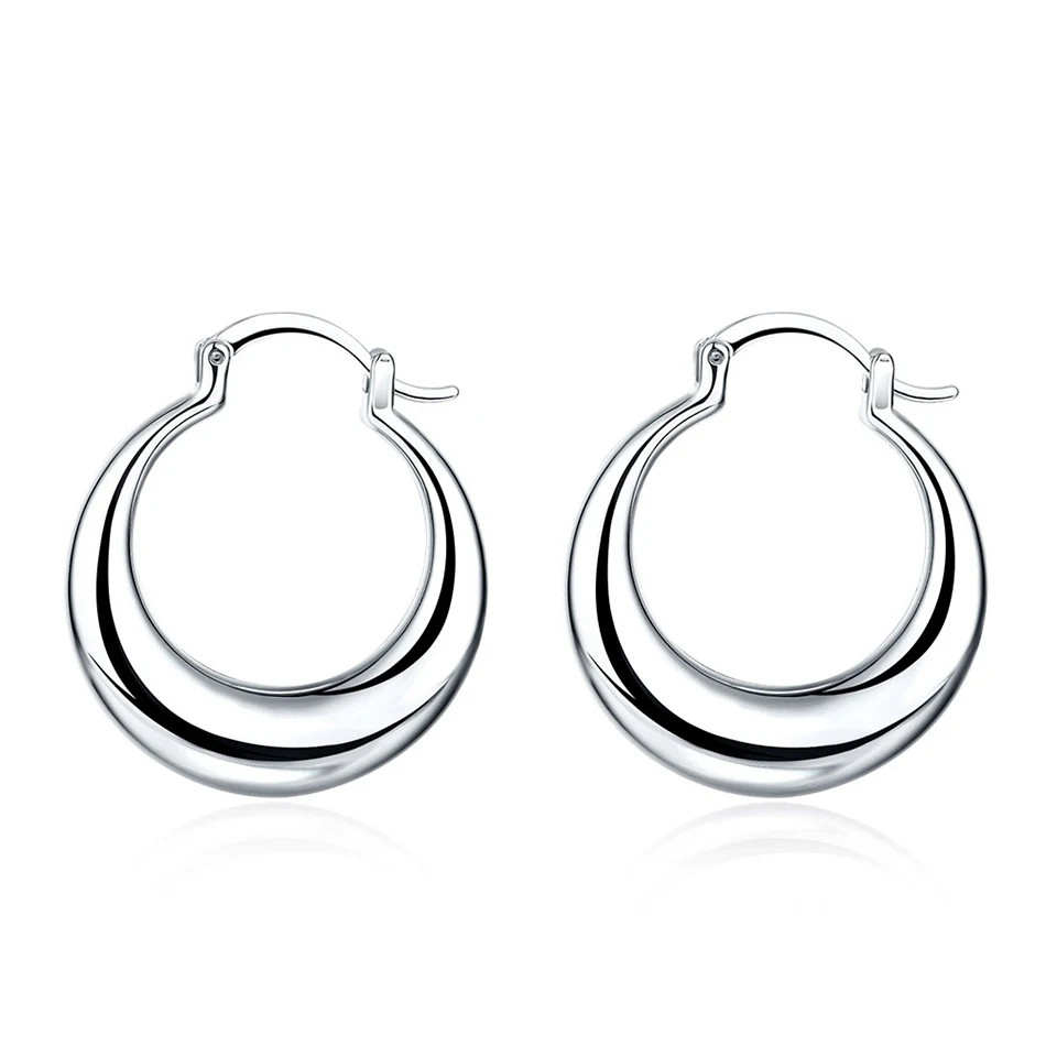 1 Pair Elegant 925 Sterling Silver Round 30mm Hoop Earrings for Women’s Fashion