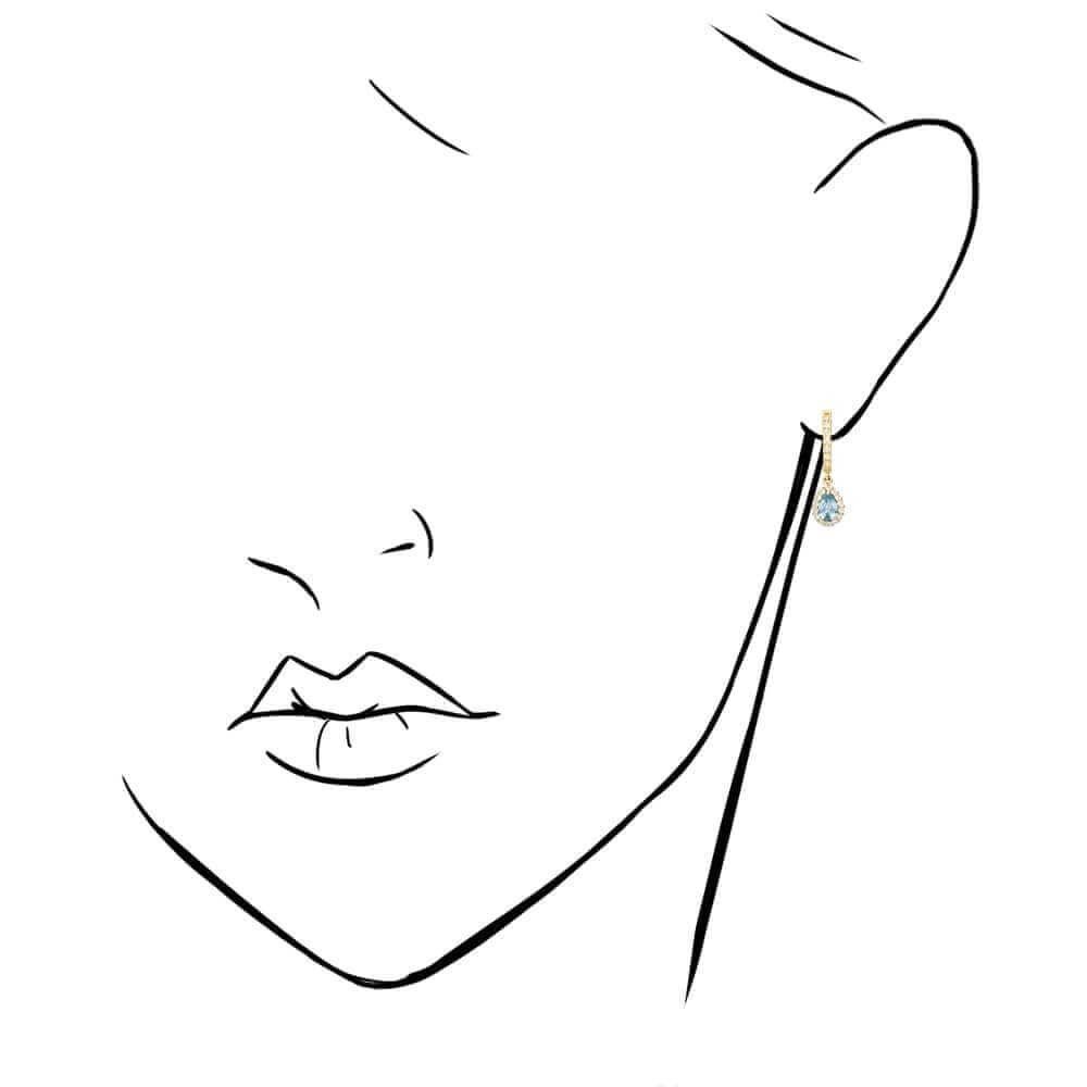 Real 14k Gold Yellow White Birthstone Teardrop Diamond Halo Earrings 1″