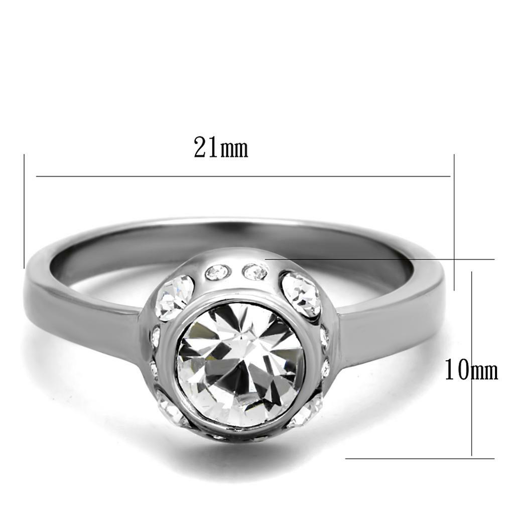 TK2183 – High polished (no plating) Stainless Steel Ring with Top Grade Crystal