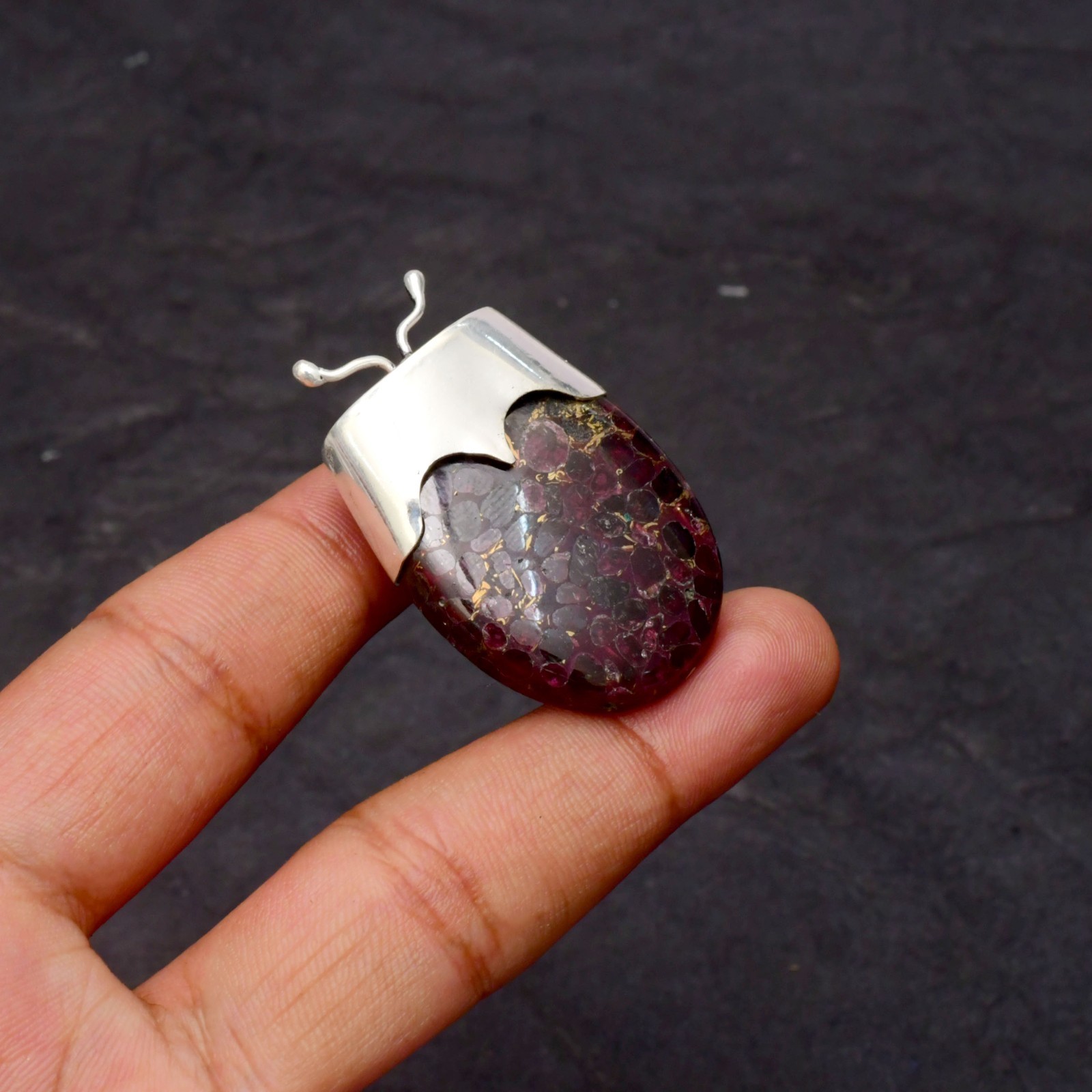 Copper Garnet Gemstone 925 Sterling Silver Jewelry Pendant 1-2″