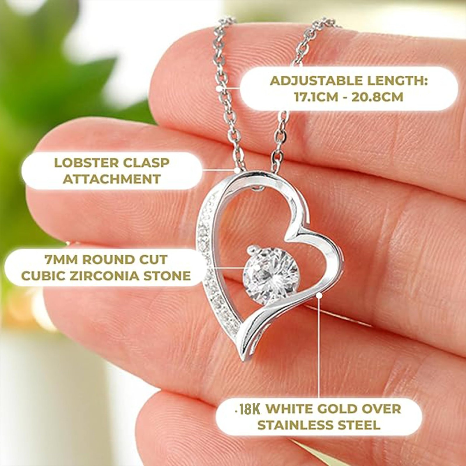Heart Necklace for Daughter – Inspirational Jewelry Gift from Father, 18K White