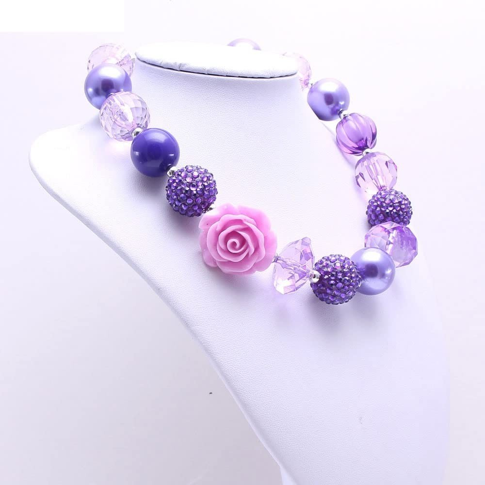 Chunky Bubblegum Candy Bead Necklace & Bracelet Set – Flower Bow Charm Jewelry