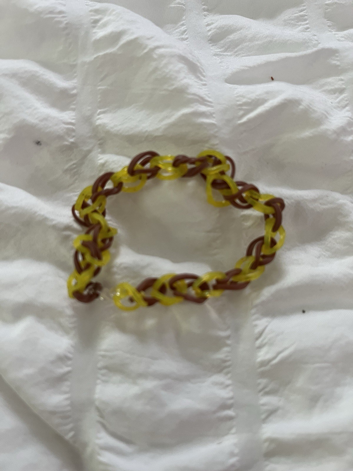Yellow & Brown Plastic Rolo Chain Link Bracelet w/ Lobster Clasp, No Stone