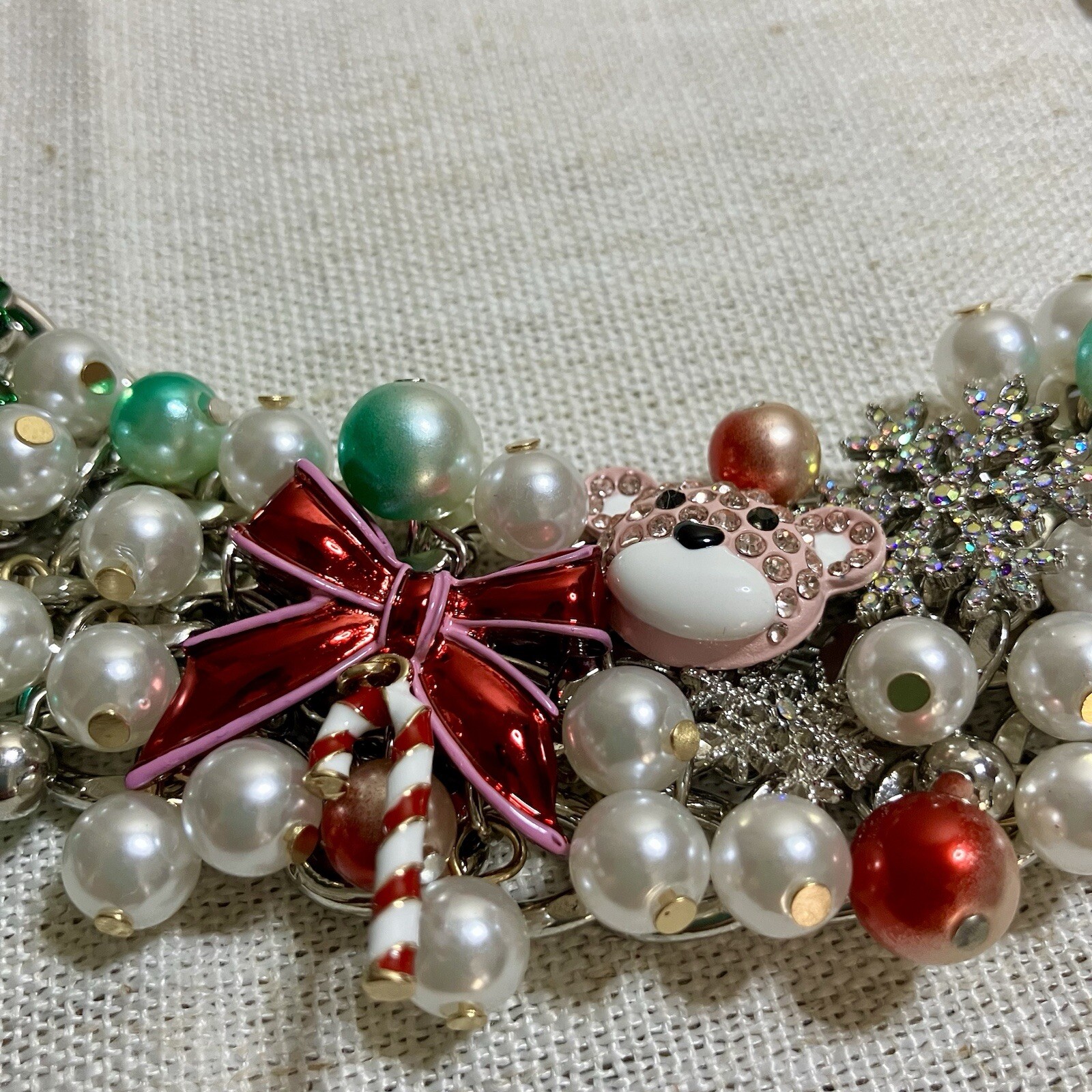 Betsey Johnson Charm Necklace Holiday Baubles Snowflake Candy Cane Christmas