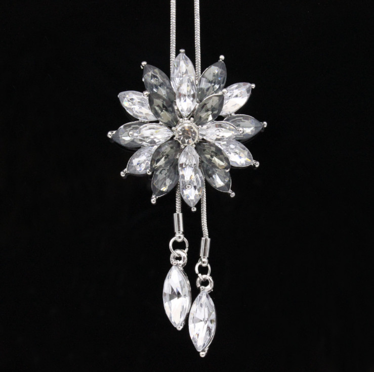 New Women Long Silver Tassel Cluster CZ Flower Pendant Necklace Chain Sweater SC