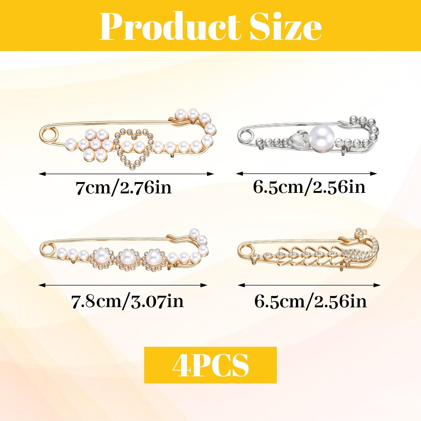 4 PCS Safety Pin Brooch, Faux Crystal Pearl Sweater Pin, Decorative Safety Pi…