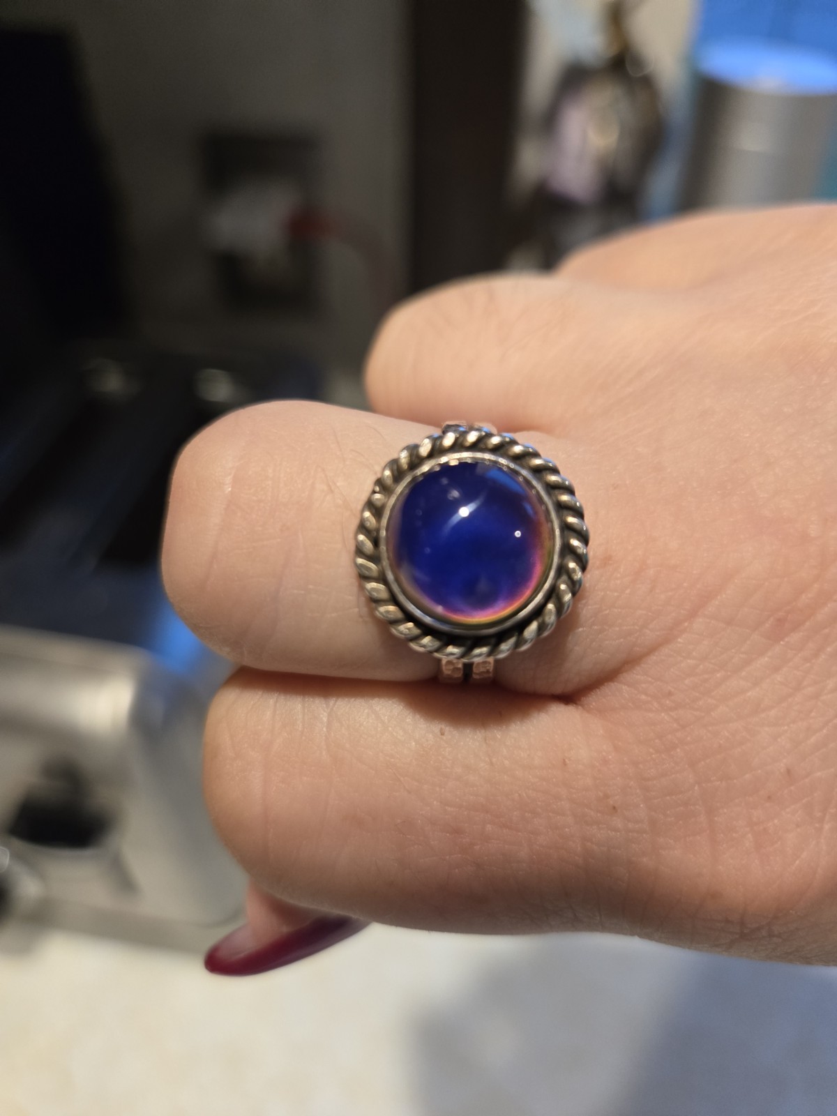 Handmade Mood Ring Changes Colors Multicolor Sterling Silver Size 10/11