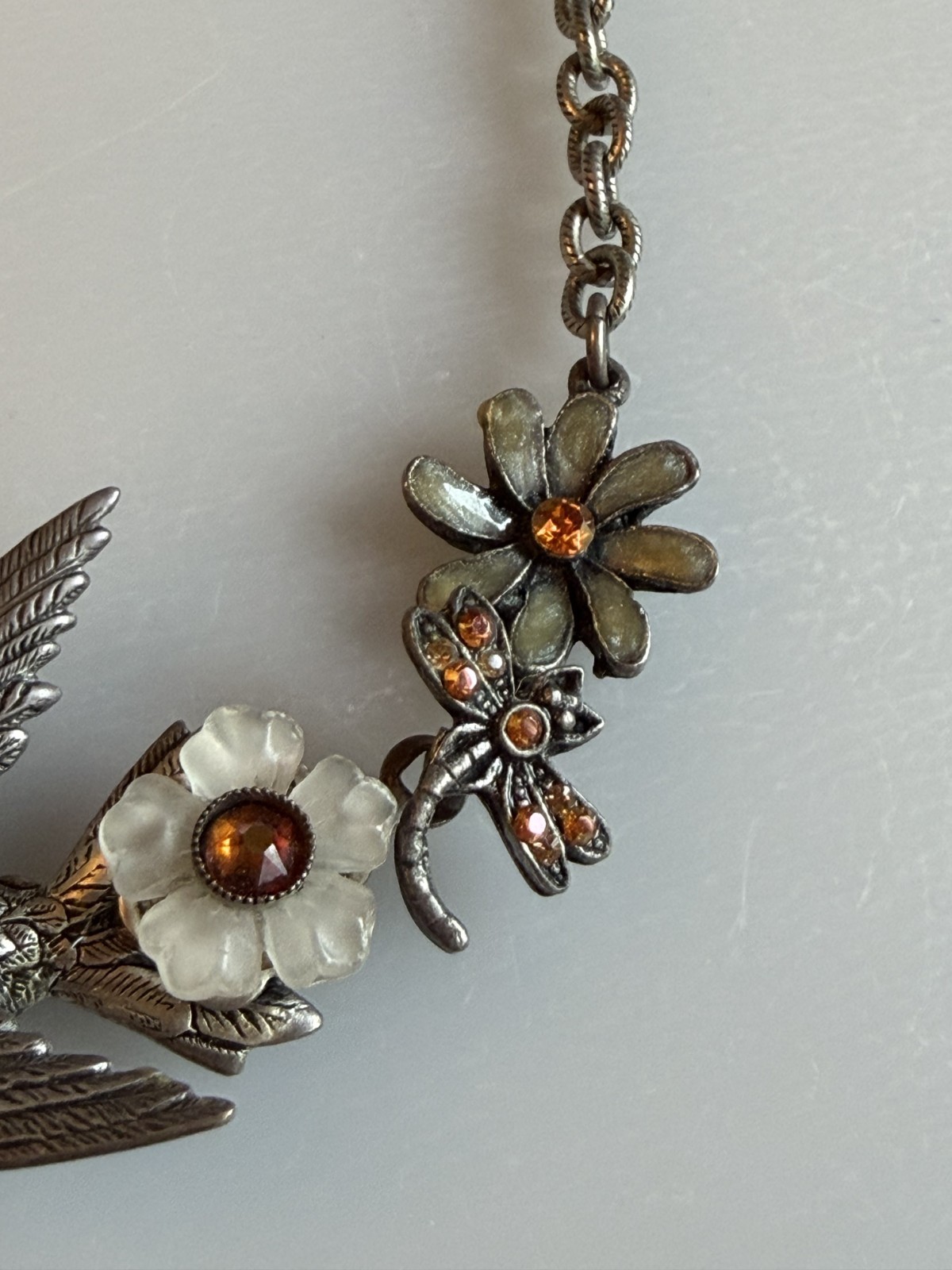 COOL Mary Demarco La Contessa Rhinestone Bird Bird’s nest Floral Necklace 16″