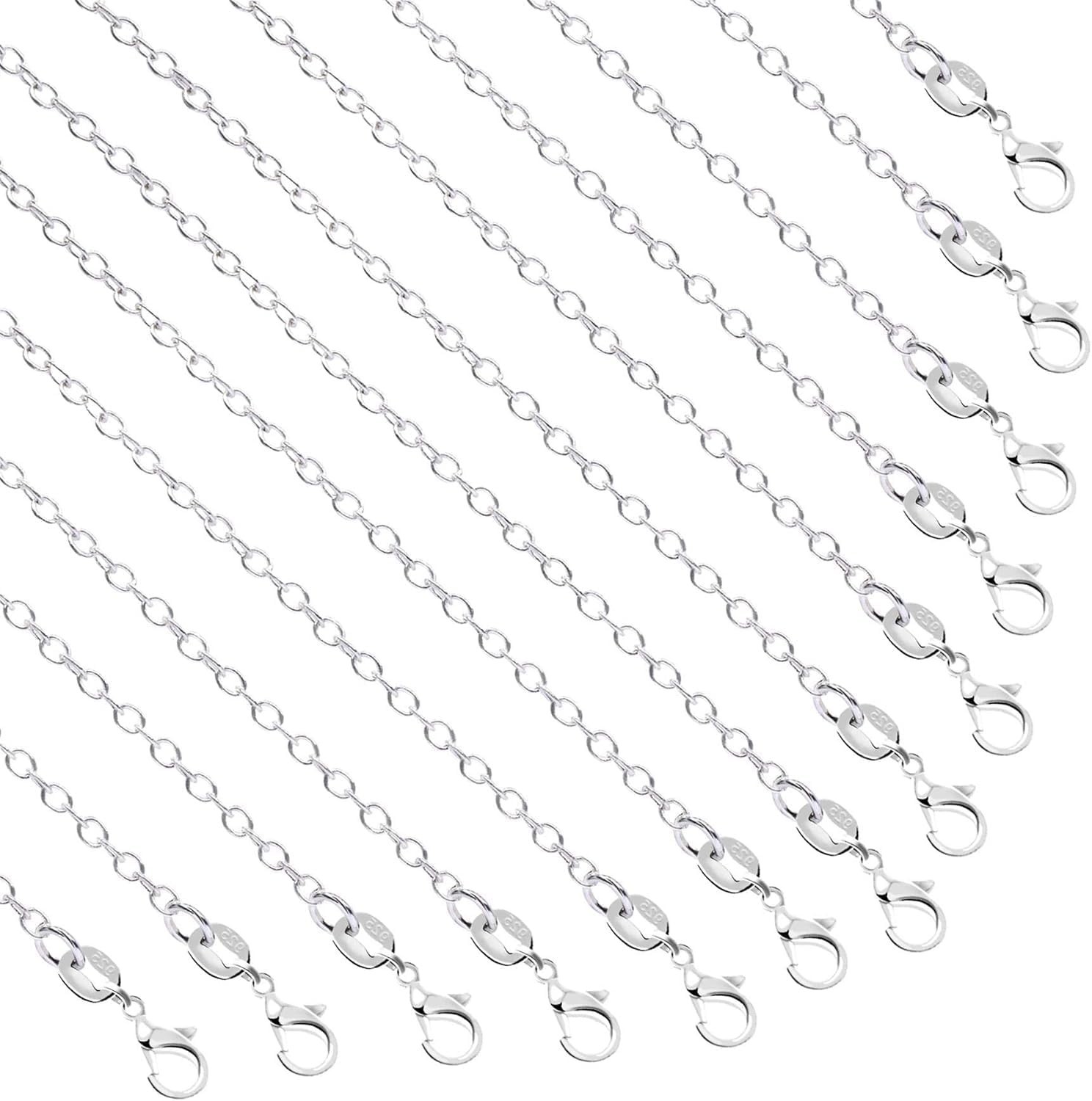 30 OR 50 Pack Silver Plated Necklace Chains Bulk Cable Chain Pack for Jewelry