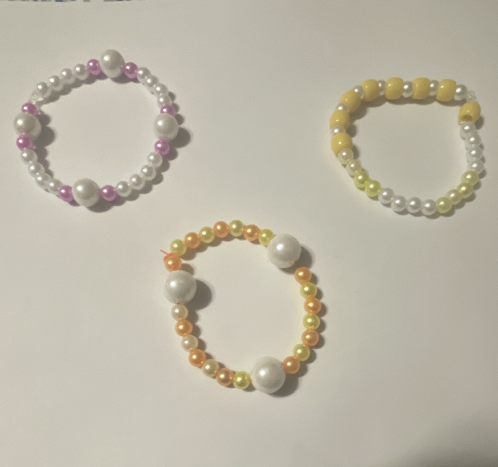 3pc Homeade Imitation Pearl Round Beaded Stretch Bracelets Multicolor Plastic