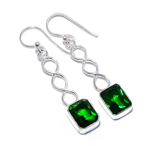 Chrome Diopside Gemstone 925 Silver Plated Spiral Earring 1.79″ T97