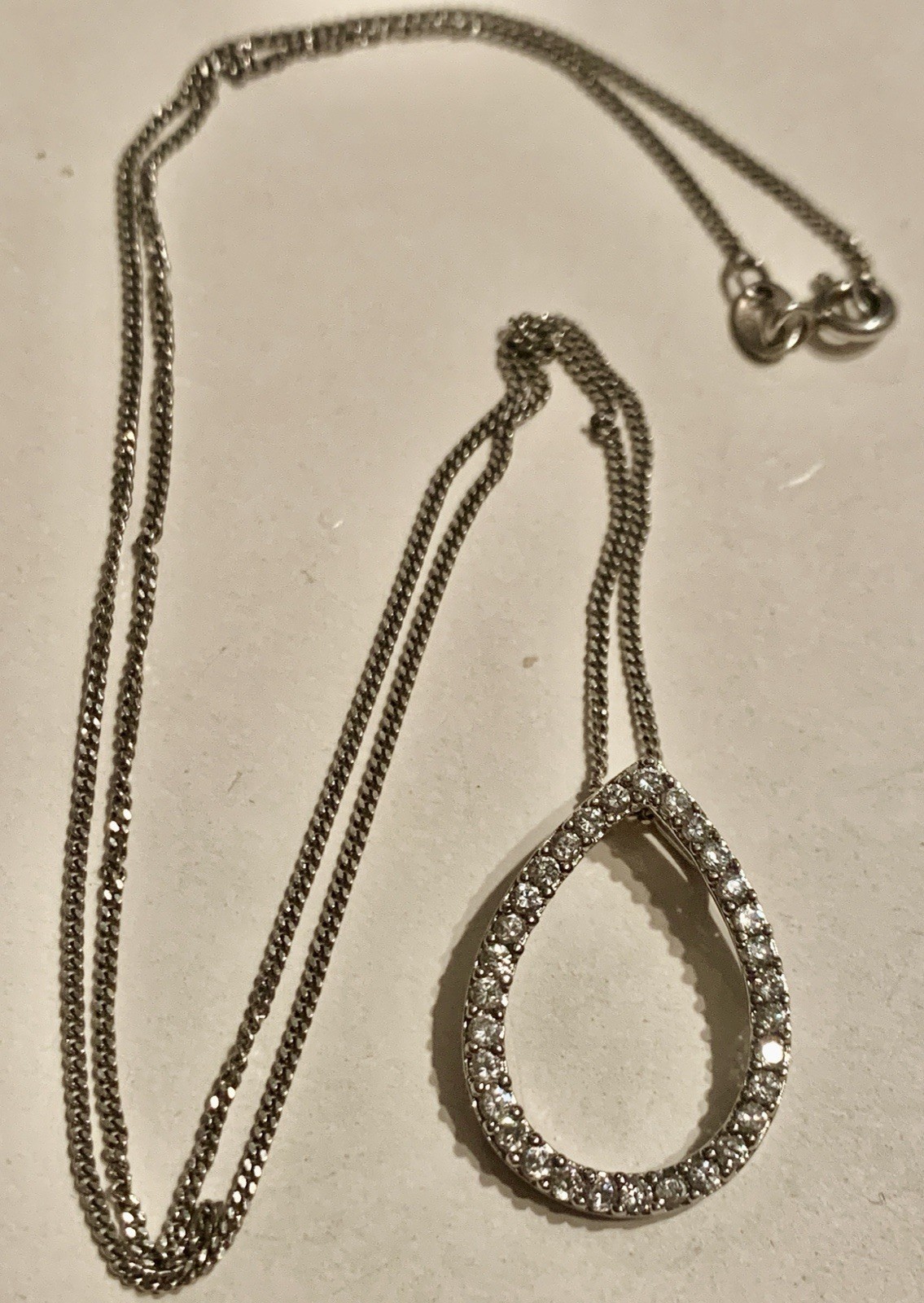 NWOT Sterling Silver 925 Cz Teardrop Pendant Necklace. 3 Grams