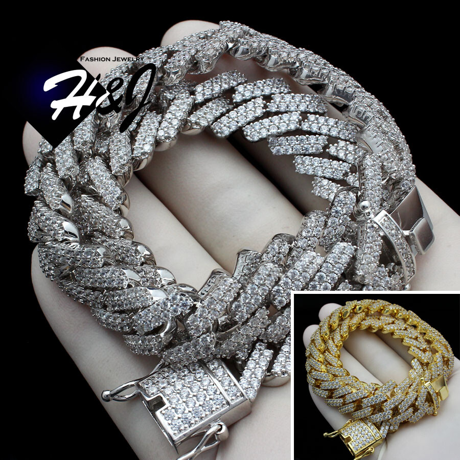 7.5″-30″MEN 14K GOLD/SILVER/BLACK PLATED ICY CZ 14MM MIAMI CUBAN CHAIN NECKLACE