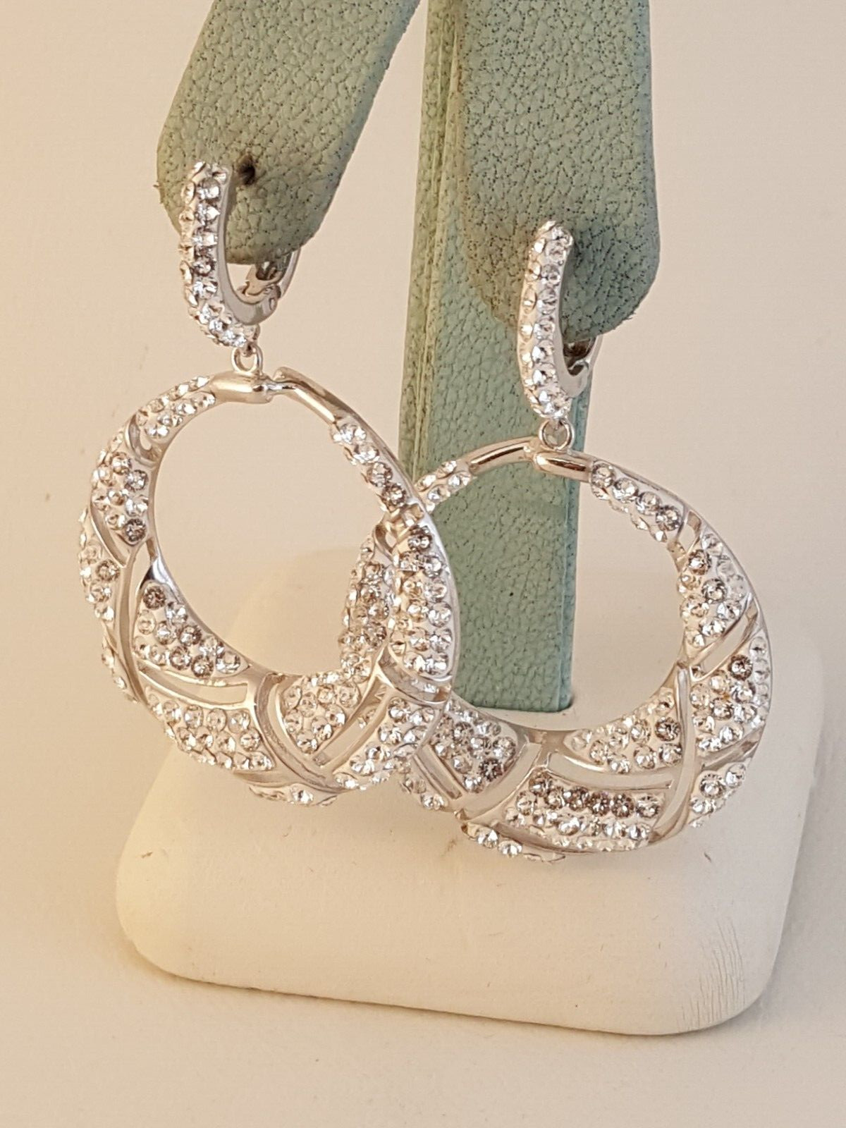 Malaysia rhinestone fashion earrings hoop dangly sterling silver + gift box