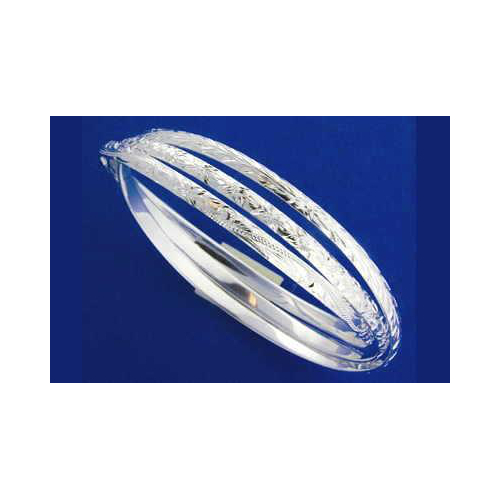 SILVER 925 3 IN 1 HAWAIIAN PLUMERIA SCROLL MAILE BANGLE BRACELET