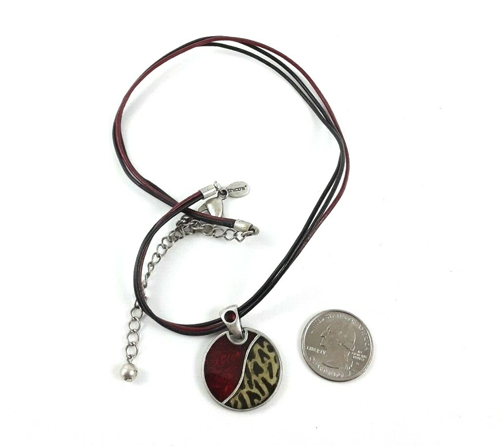 Chicos Necklace Multi Strand Cord Pendant Rhinestone Enamel Resin
