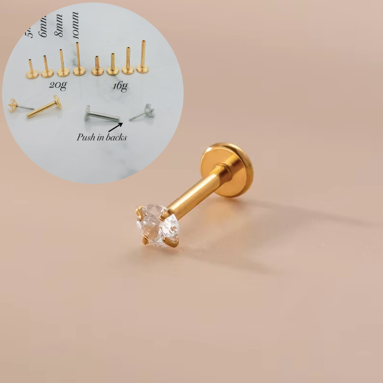 G23 Easy to put Push-in Threadless Earrings Flat Back Stud Lobe Cartilage Helix