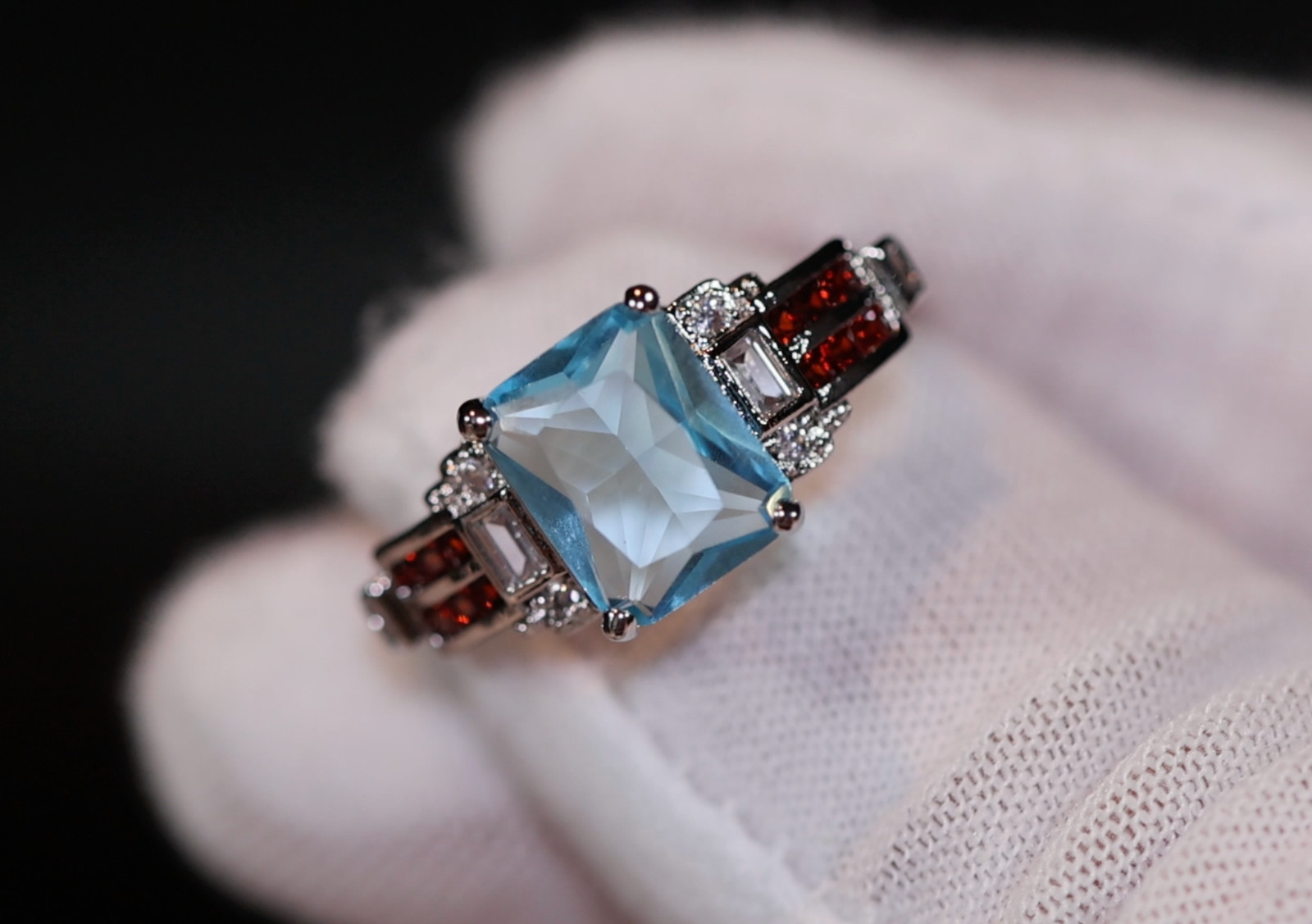 Light Blue Diamond Ring | Simulated Diamond Ring | Blue Radiant Diamond Ring