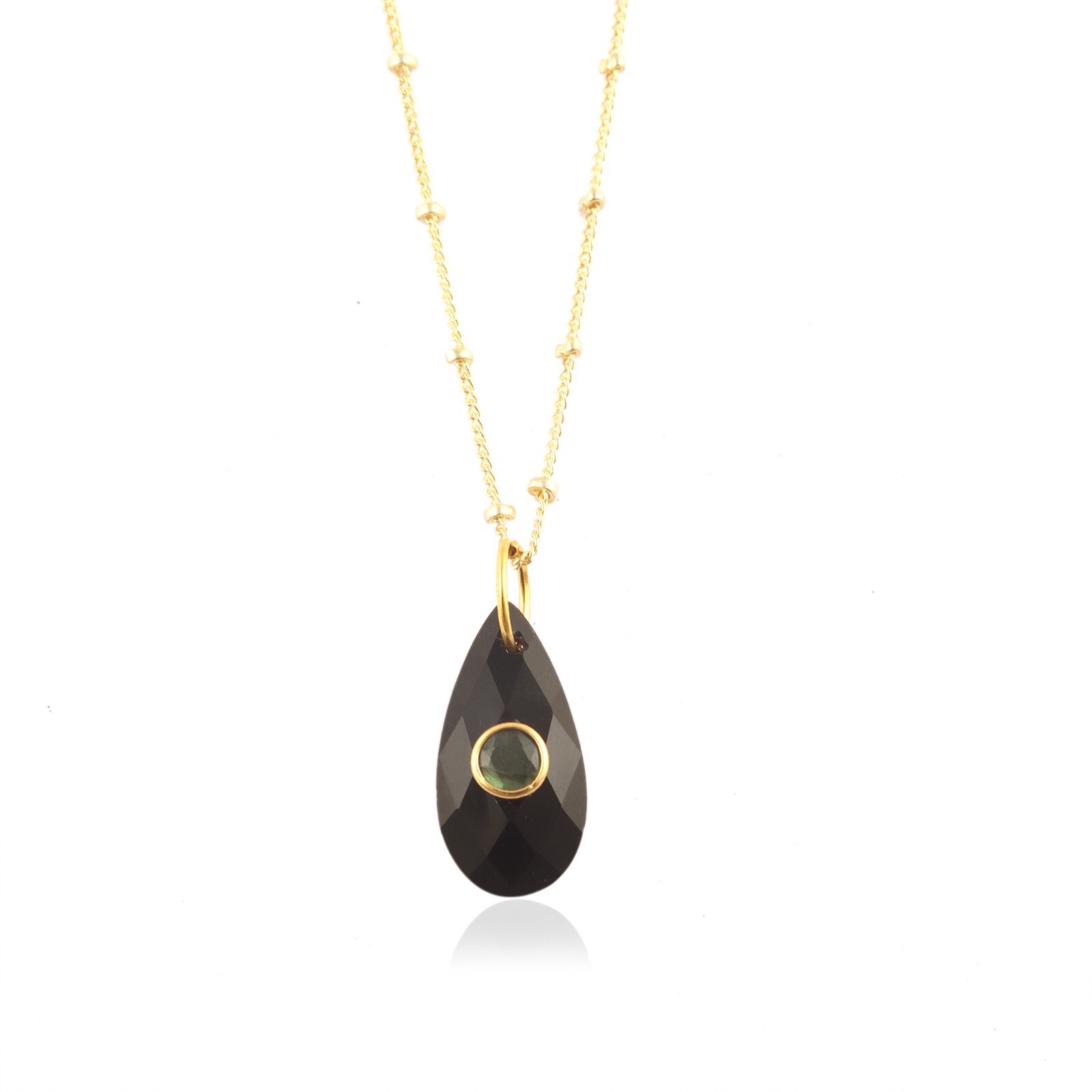 Good Quality Black Onyx With Labradorite Gold Plated Chain Necklace Wedding Gift