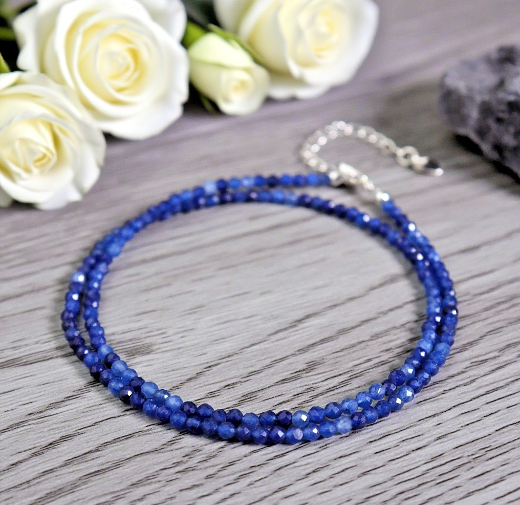 Kyanite 2mm Crystal Gemstone Faceted Beads Minimalist Dainty Choker Necklace