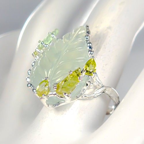 Gemstone 24 ct Natural Prehnite Ring 925 Sterling Silver Size 8 /R457118