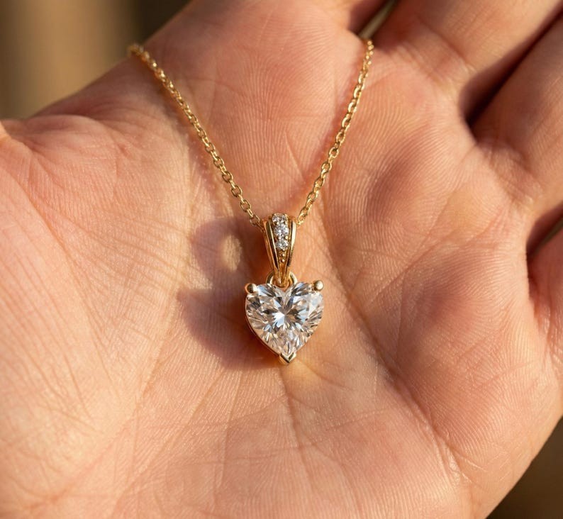 1.0 Ct Lab Grown Diamond Solitaire Herat Cut Pendant For Her Anniversary Gifts