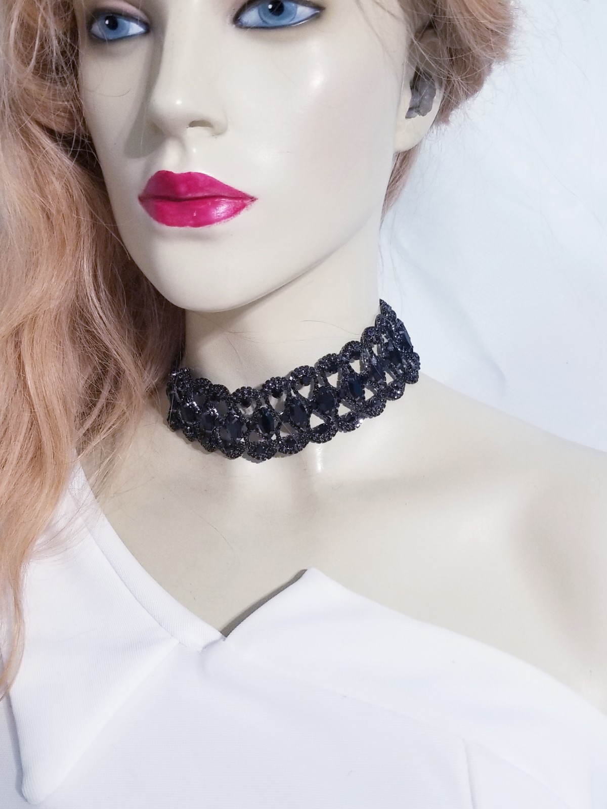 Black Gothic Rhinestone Choker Necklace Collar Prom Pageant Jewelry