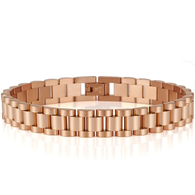 10MM Watchband Style Men’S Bracelets for Women Man Ladies Gold Color Stainless S