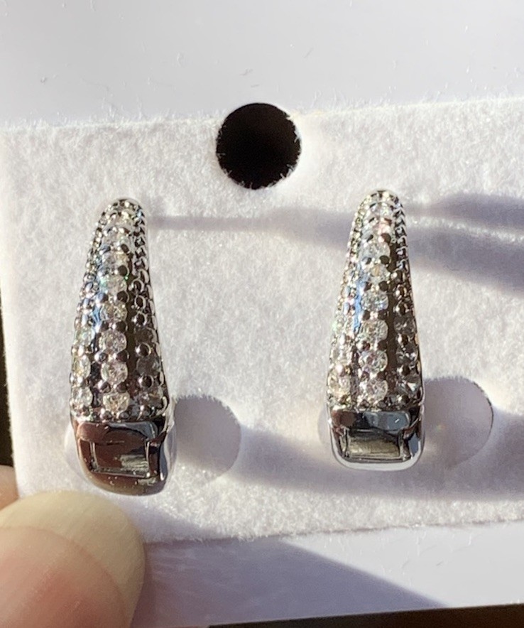 New 18k White Gold Filled Half Hoops With AAA Pave’ Czs Earrings