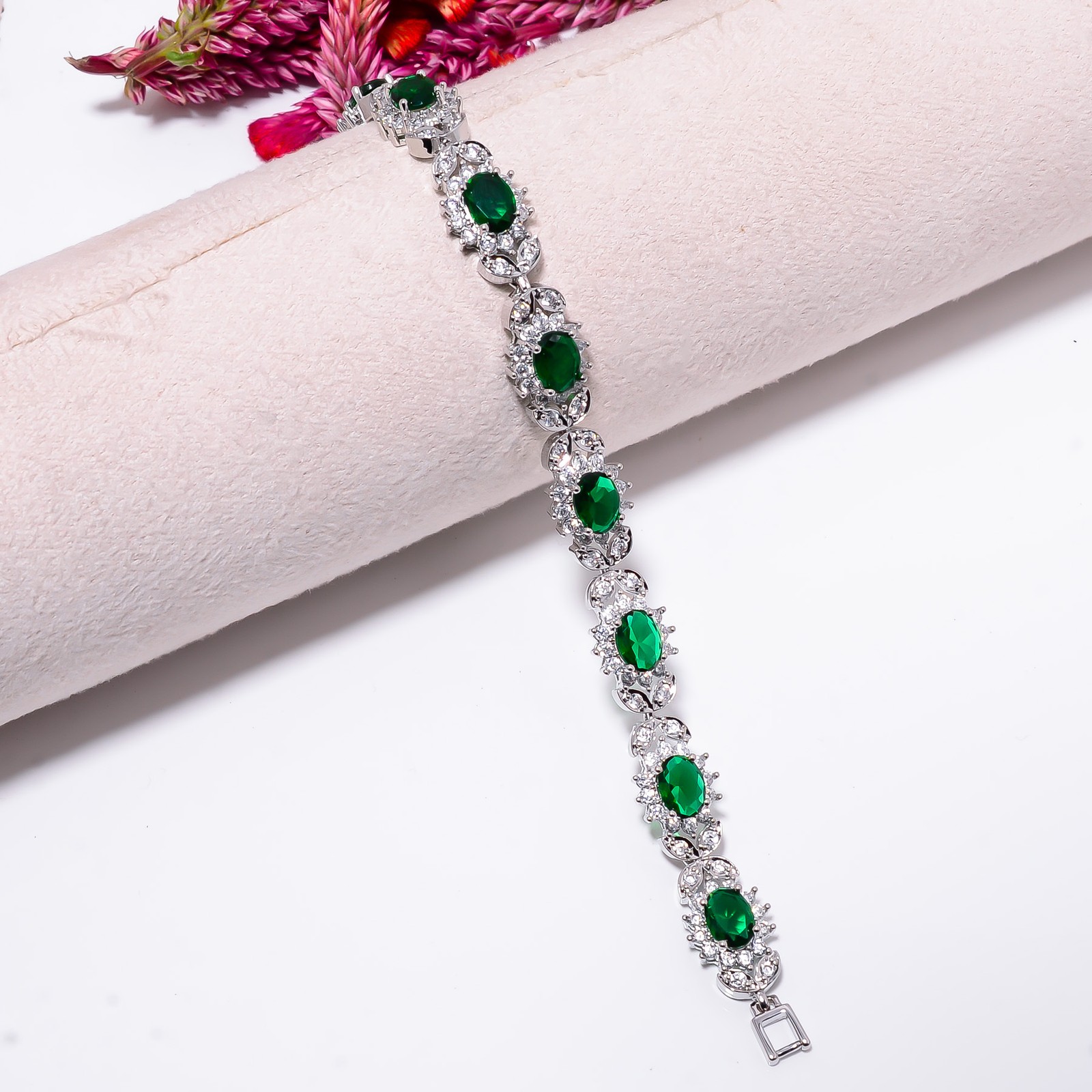 Chrome Diopside, CZ 925 Sterling Silver Adjustable Bracelet 7″ B12905