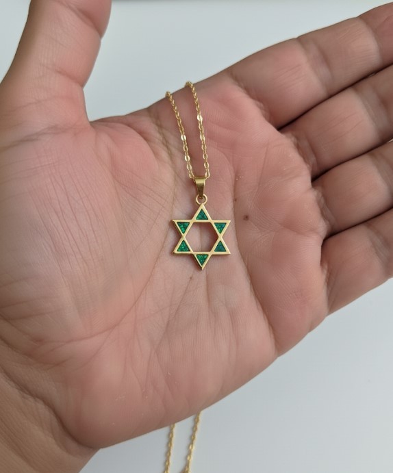 14k Gold Eilat Stone Star of David Pendant Jewelry Unisex 0.8 inch Wide