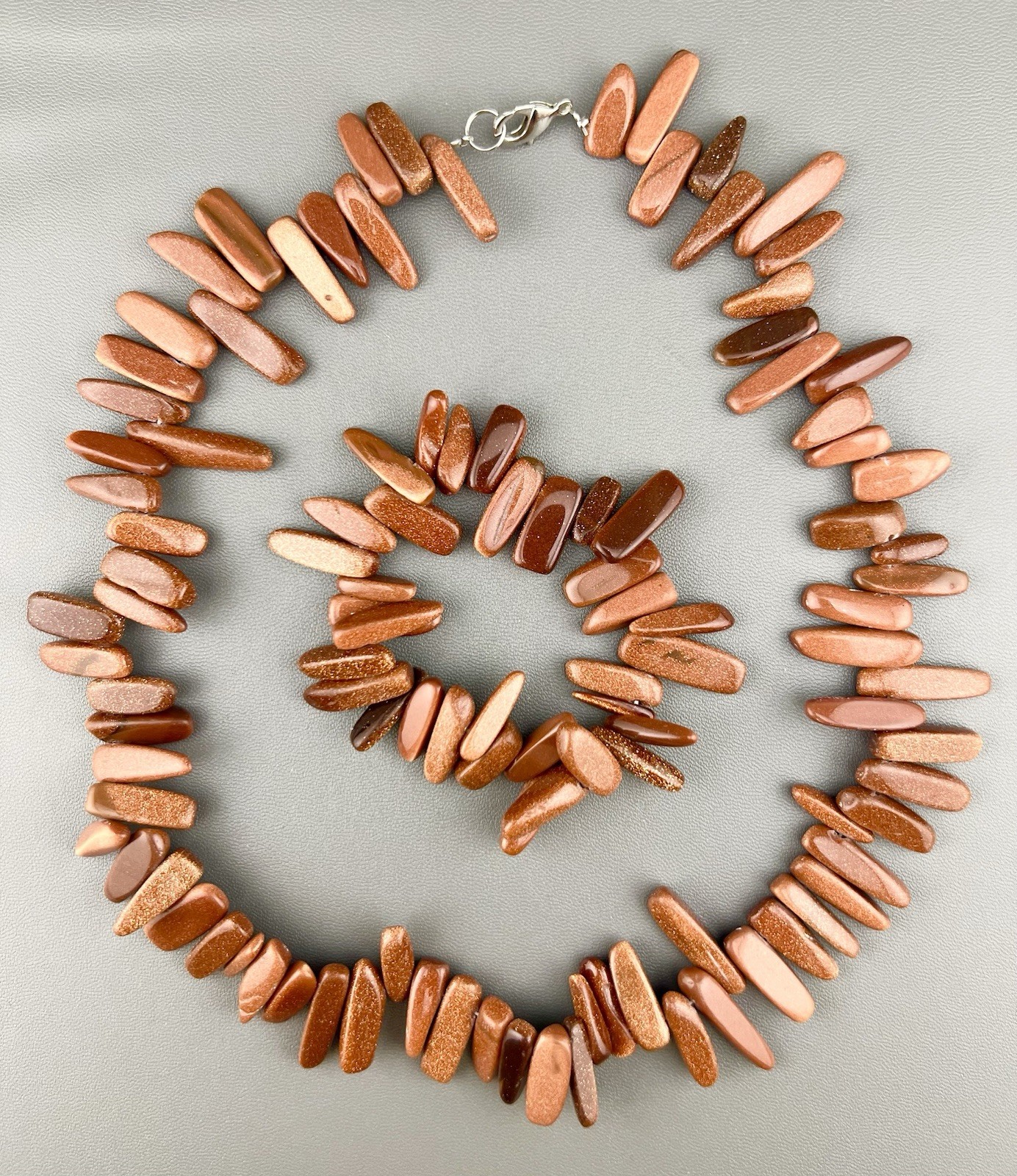 Chunky Goldstone Necklace Bracelet Set Spiky Statement 18” 7”