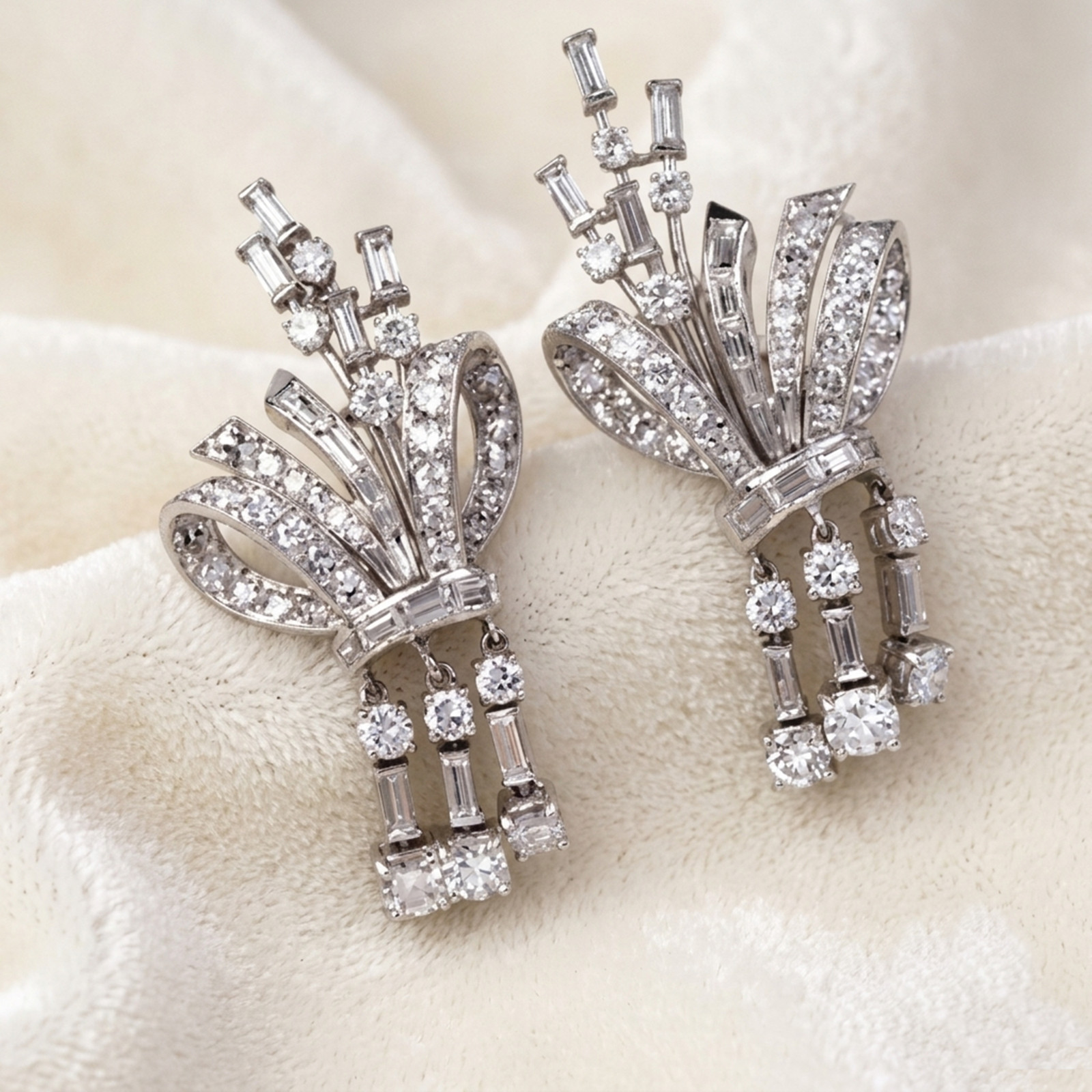 925 Silver Baguette & Round CZ Stone Engagement Drop Dangle Earrings For Gift