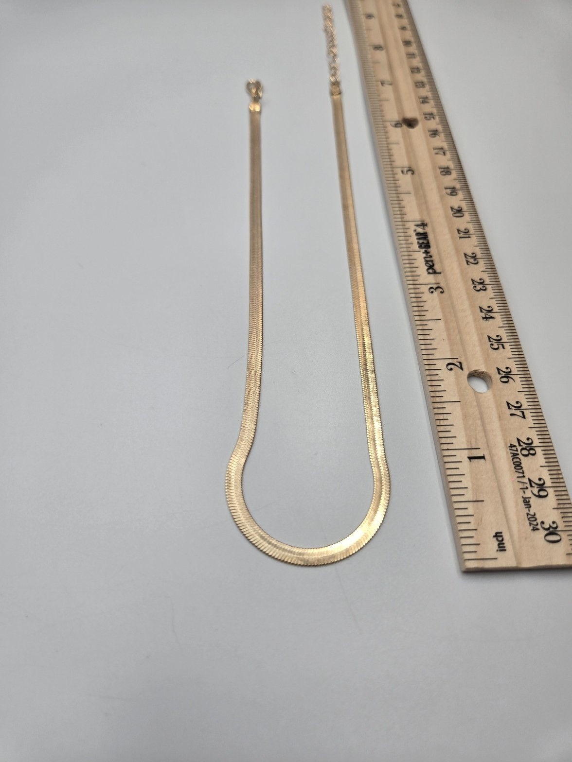 Gold Tone Herringbone Flat Snake Chain Necklace Adjustable Extender 331