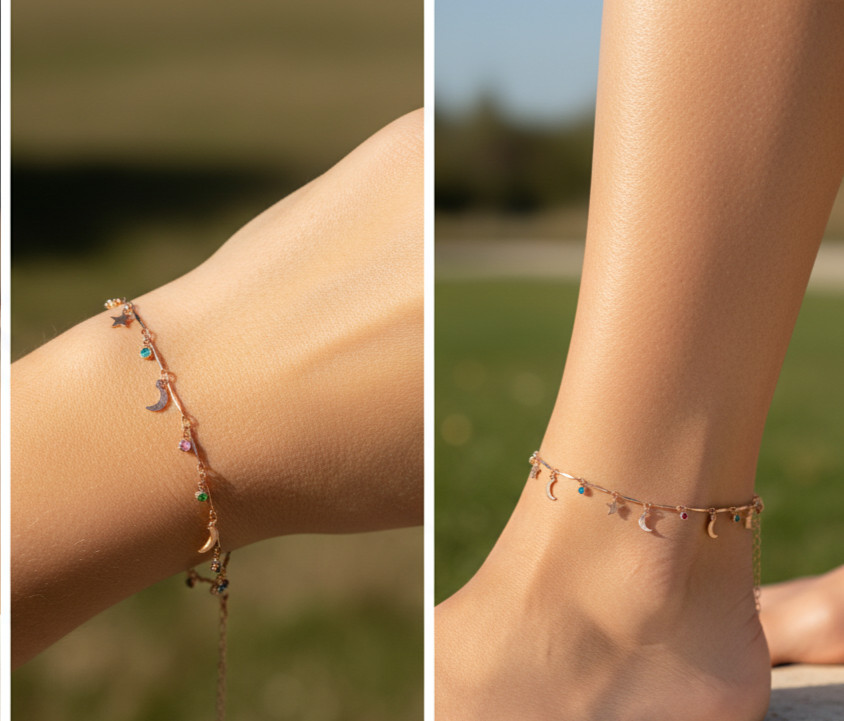 Boho Celestial Charm Anklet | Rose Gold Plated Designer Chain Anklet For Women