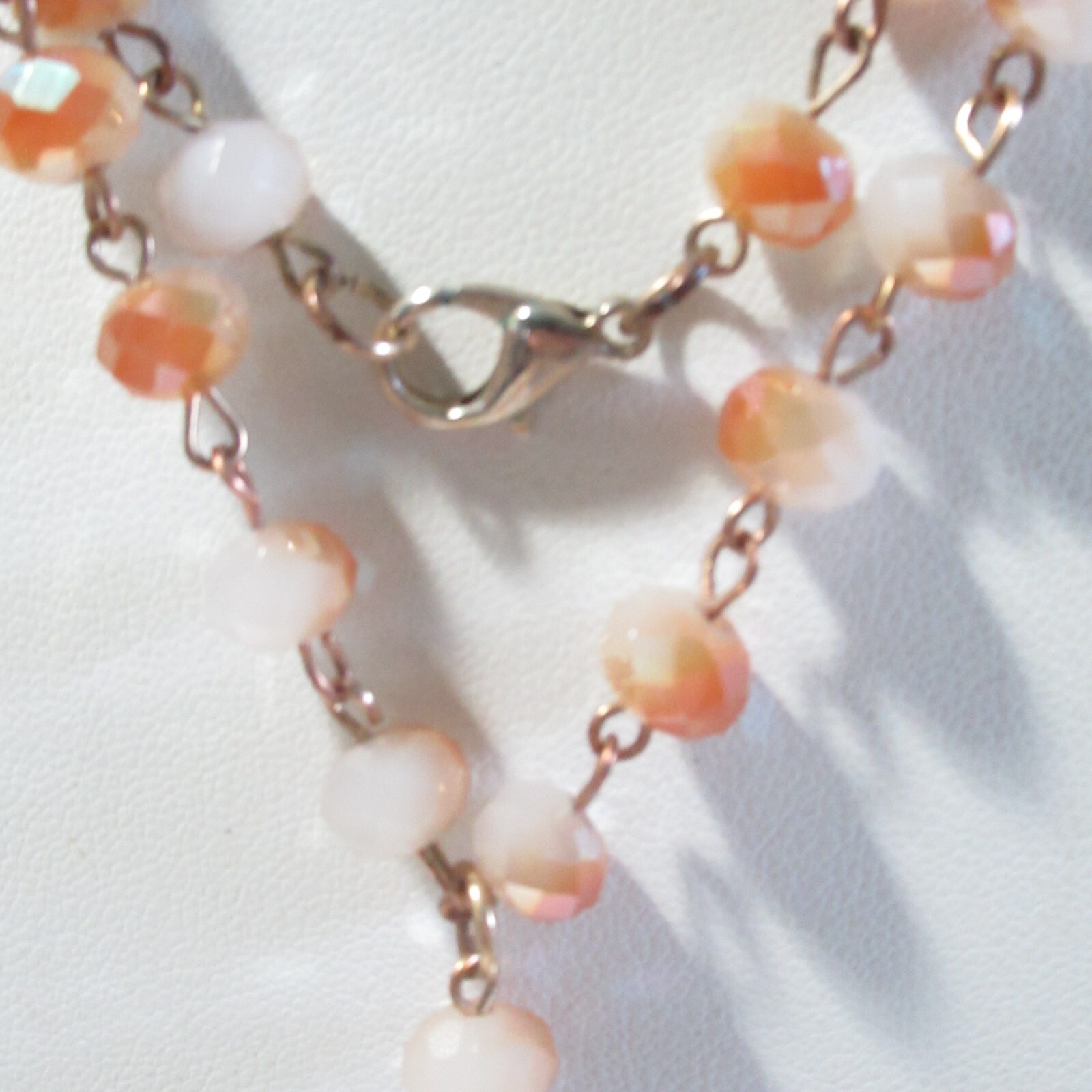 Salmon Pink Orange Glass Crystal Necklace with Long Tassel Contemporary