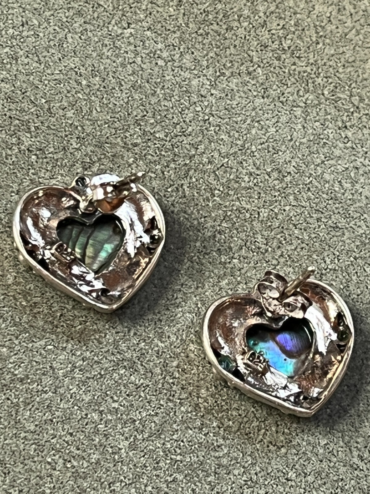 Abalone Heart in 925 Marked Silver Frame Post Earrings for Pierced Ears – 5/8th’