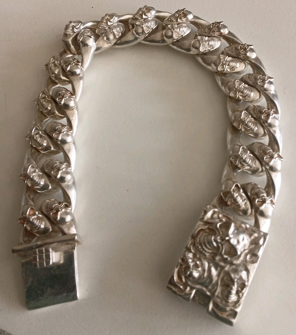 Silver Chunky Skull Bracelet – 100g – 8¼ Inches – stamped S925
