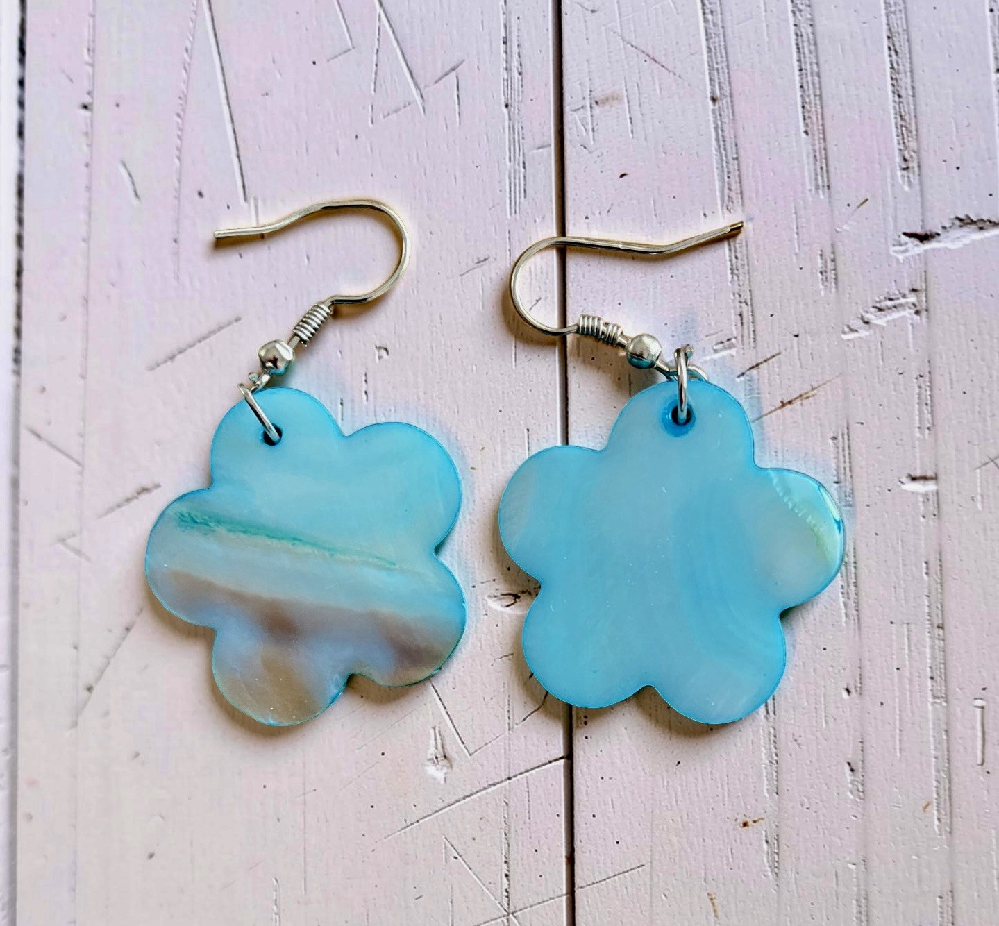 Floral Flower Dangle Pierced Earrings Blue Purple Swirl Petal 2 Pair Women New