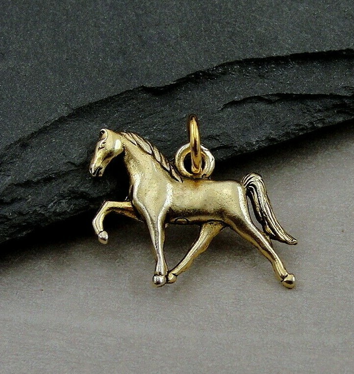 Gold Horse Charm – Trotting Pony Pendant – Tennessee Walking Horse Jewelry NEW
