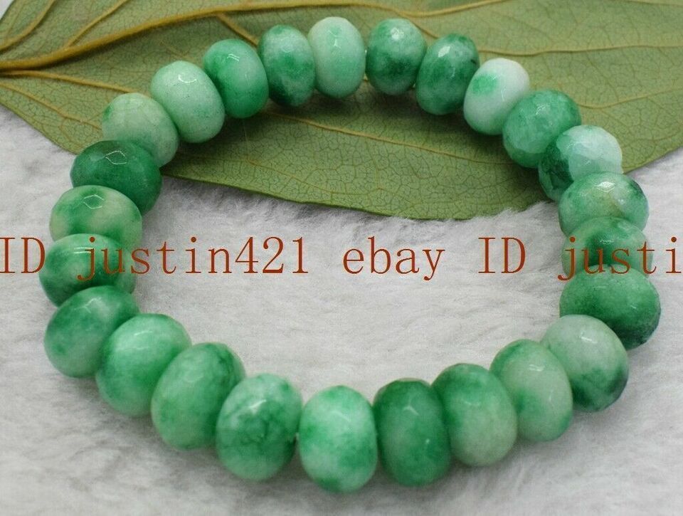 8x12mm Faceted Green Multicolor Jade Abacus Rondelle Gemstone Bracelet 7.5″ AAA+