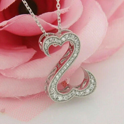 0.50 CT Open Heart Round Cut Diamond Simulated Pendant 14k White Gold Plated