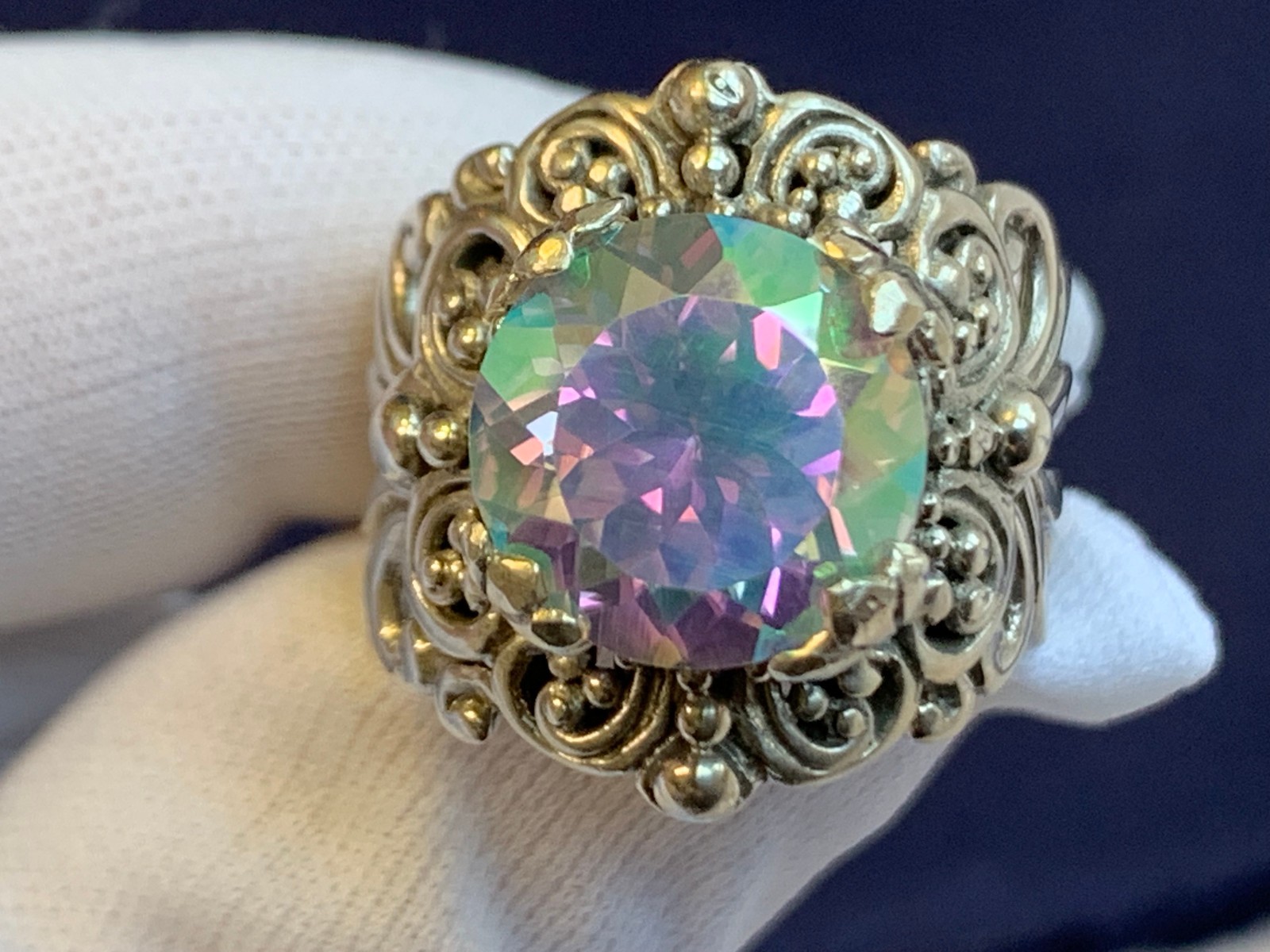 Sterling Silver Ring 11.63g Fine Jewelry Size 9 Band Mystic Topaz Look *READ*