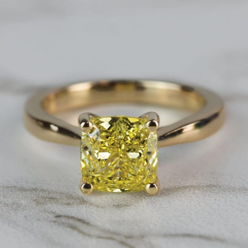 Yellow Cushion CZ Solitaire Ring 925 Silver Wedding Engagement Promise Ring Her