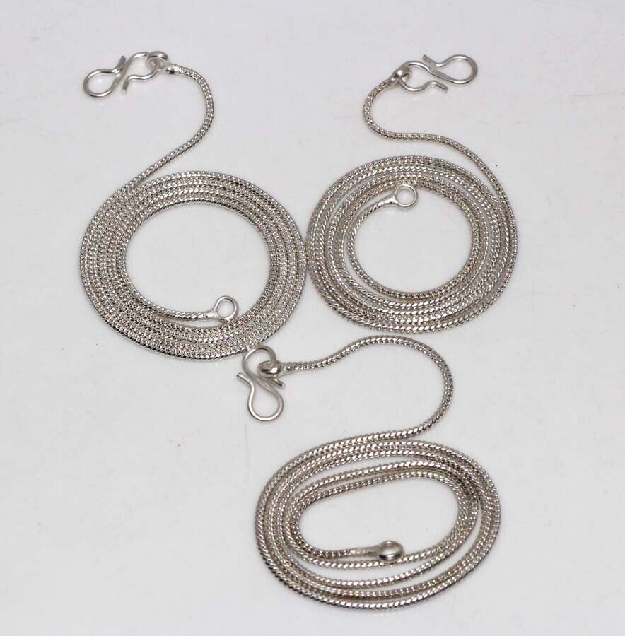 925 Silver Plated 3 Pcs Lot Plain Silver Snake Chain Set Necklace 16-18-22″