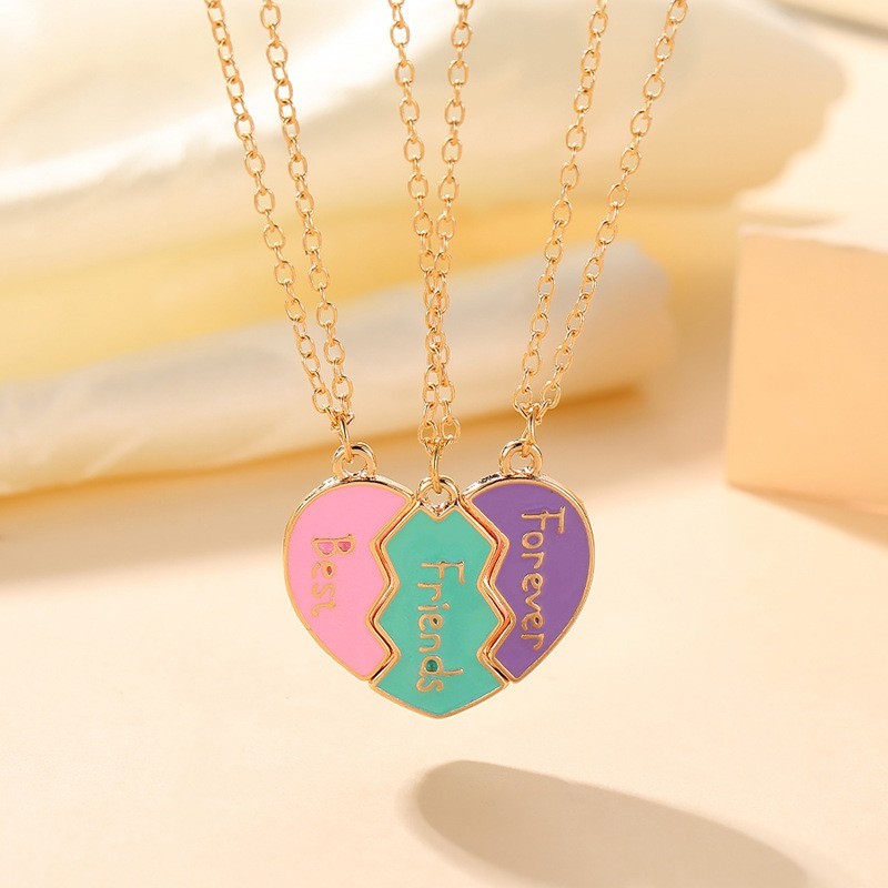 3 Pcs Broken Heart Best Friend Moon Star Pink Forever Friendship Necklace Gift