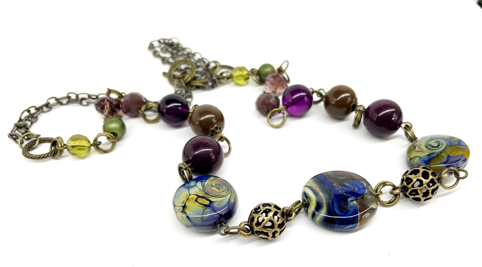 Handmade Elegant Romantic Necklace with Lampwork beads Tamara Yarilo Brand 26 in