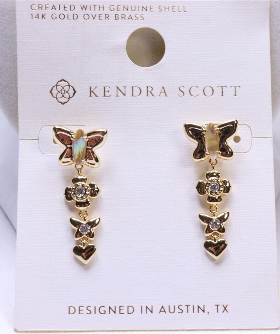 Kendra Scott Lily Mix 14K Gold Over Brass Linear Butterfly Earrings $48 New