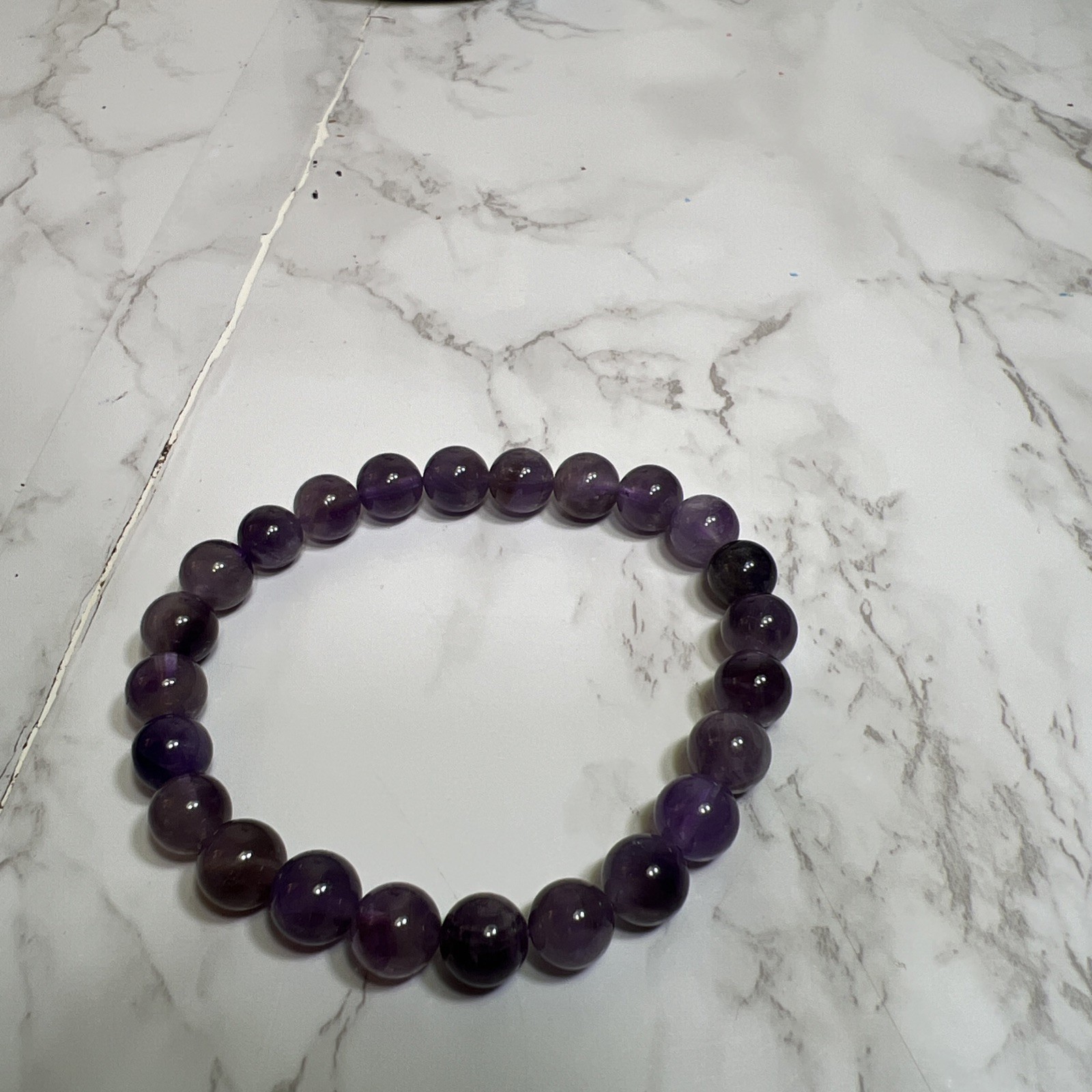 Women Men Stretchy Handmade Natural Amethyst 8.3mm Gemstone Round Beads Bracelet