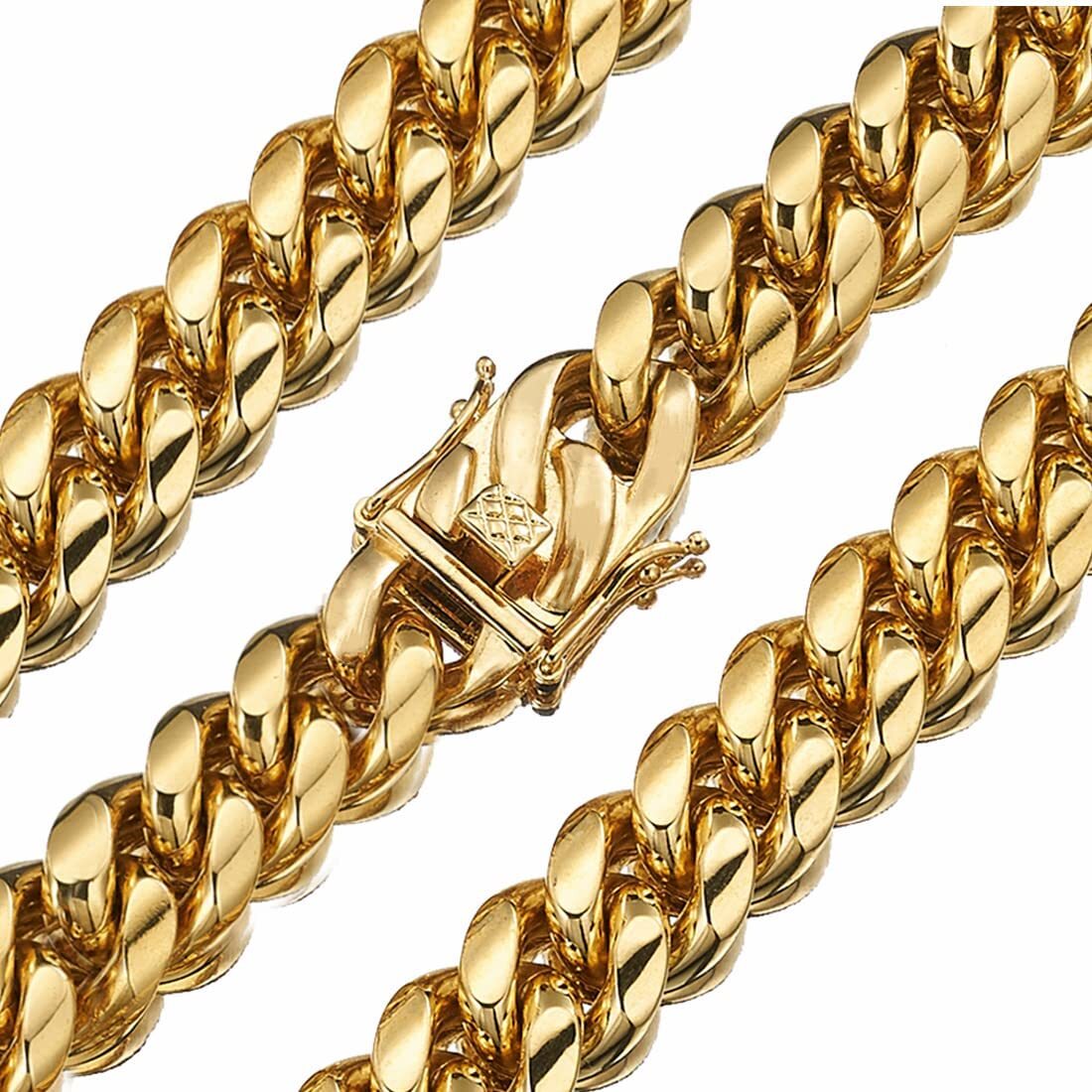 6-18mm Men’s 18K Gold Plated Stainless Steel Cuban Link Chain Necklace 7-40inch